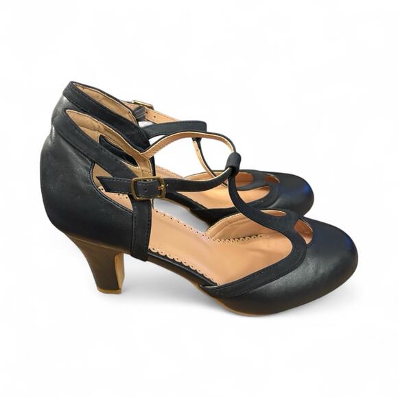 Elegant Navy T-Strap Women's Heels - Picture 3 of 6
